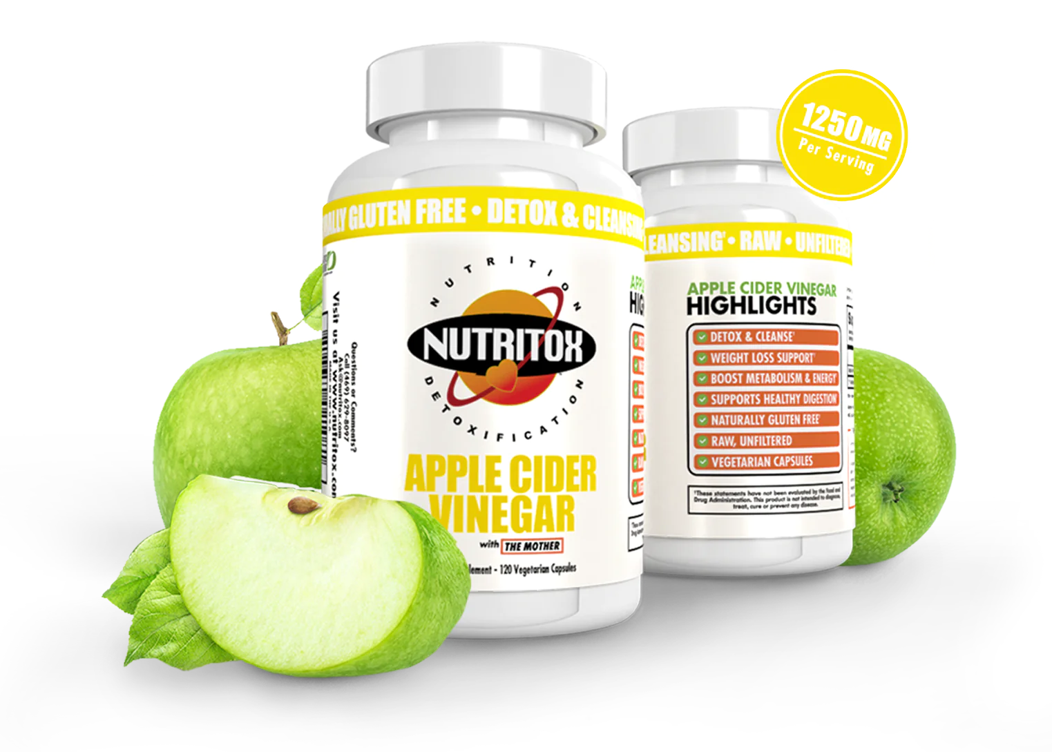 Apple Cider Vinegar With "The Mother": 1,250mg - 120 Veg. Capsules - Spacecitysupplements