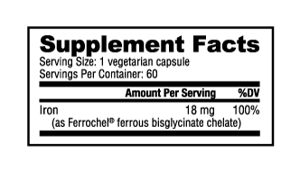 Fe (Iron Chelate) 18mg - 60 Capsules - Spacecitysupplements