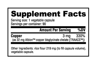 Cu (Copper) 3mg: 90 Capsules - Spacecitysupplements